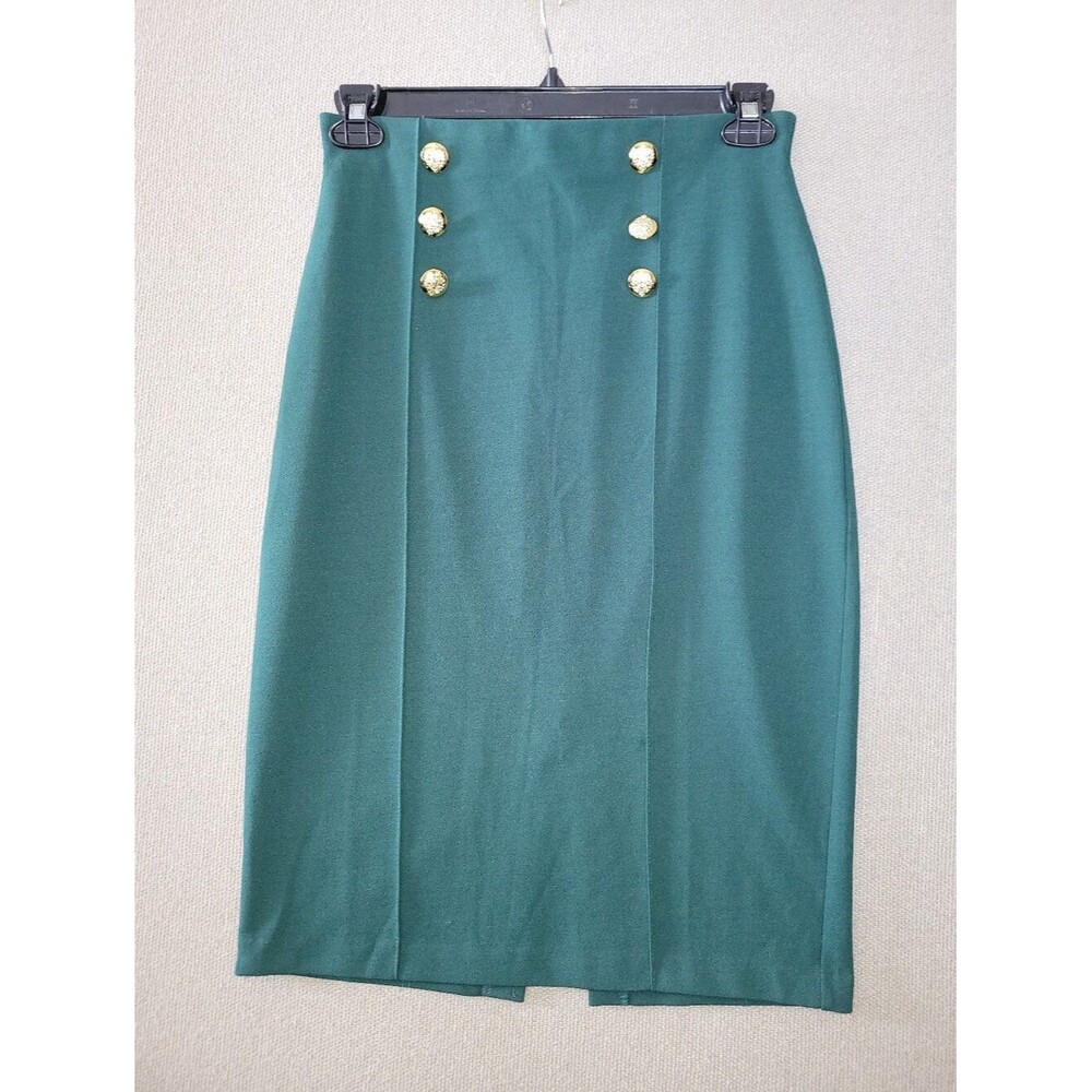 NYCC Size Medium Emerald Green Faux Button-Front Pencil Skirt